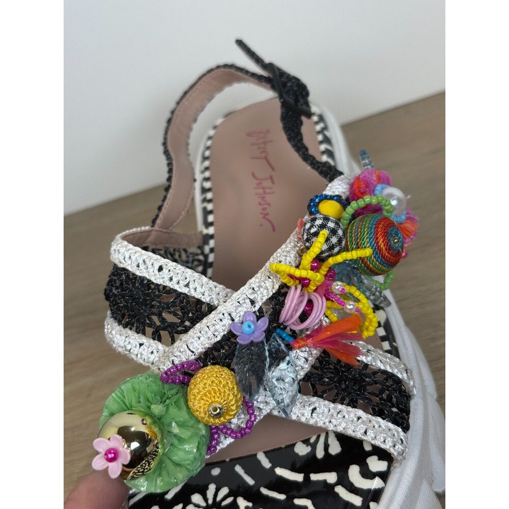 Betsey Johnson Black & White Platform Sandals with Multicolor Embellishments - Picture 9 of 9